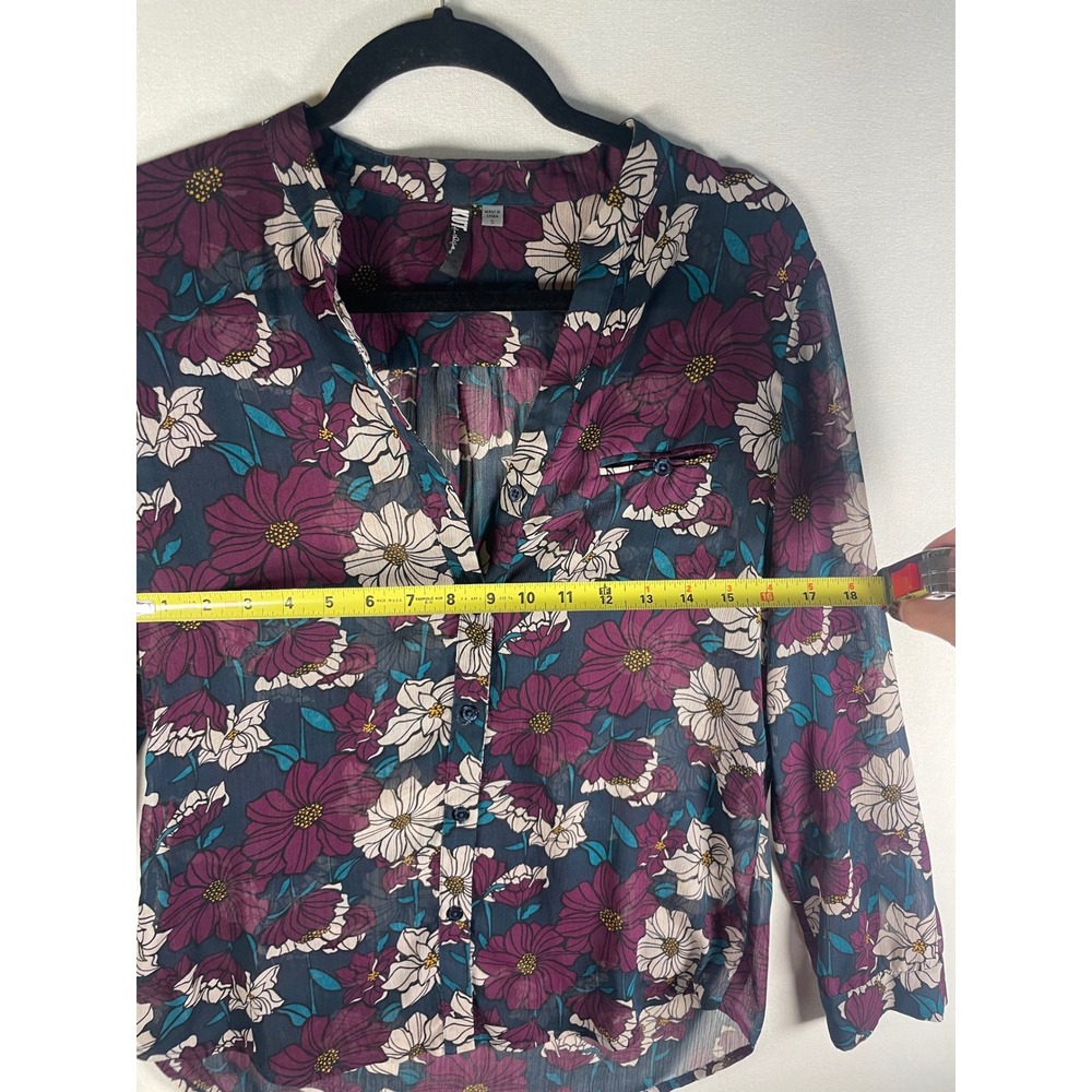 KUT from the Kloth Floral Sheer Button Down Blouse Plum Teal Small - Picture 5 of 7
